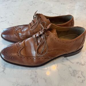 Florsheim Mens Montinaro Tan Leather Wingtip Brogue Derby Shoes. Size 10.5